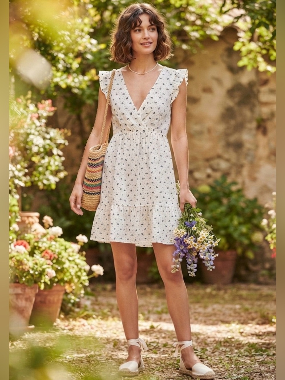 Paris Atelier & Other Stories Ivory Ditsy Floral Sun Dress SZ 4